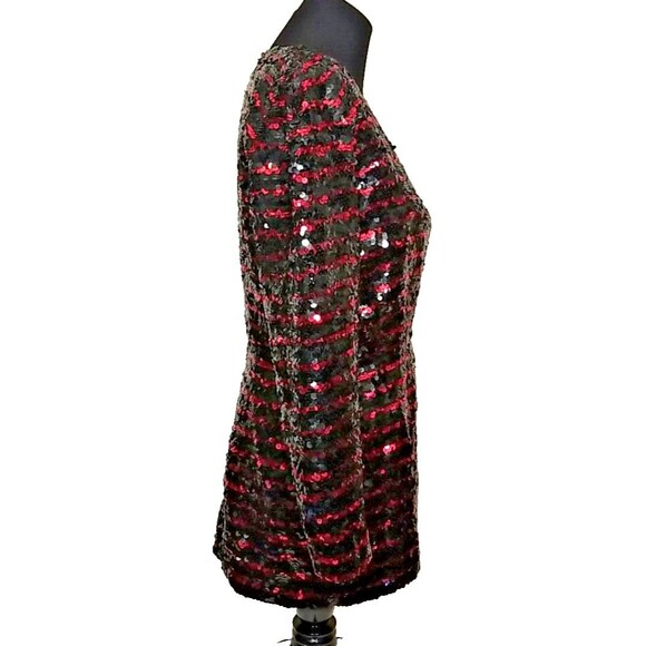 Vintage Sequin Silk Jacket By Black Tie Red Black sequined Size 6 Blazer T27 - Picture 6 of 12